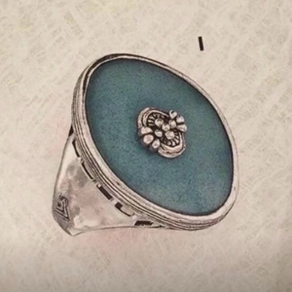Silpada Vintage Rare Hammered Sterling Silver & Amazonite Oval Statement Ring